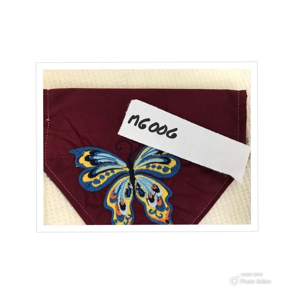 HANDMADE DOG BANDANA SLIP ON EMBROIDERED BUTTERFLY REVERSIBLE PET CLOTHES SZ M - Picture 8 of 8